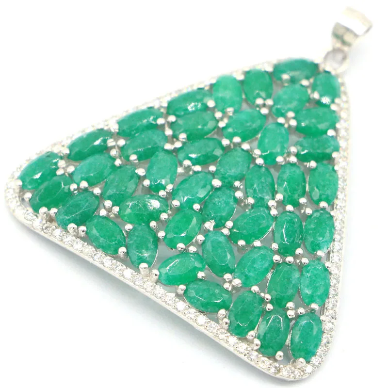 42x38mm 6.5g Real 925 Solid Sterling Silver Pendant Big Trangle Real Green Emerald Tourmaline White Sapphire