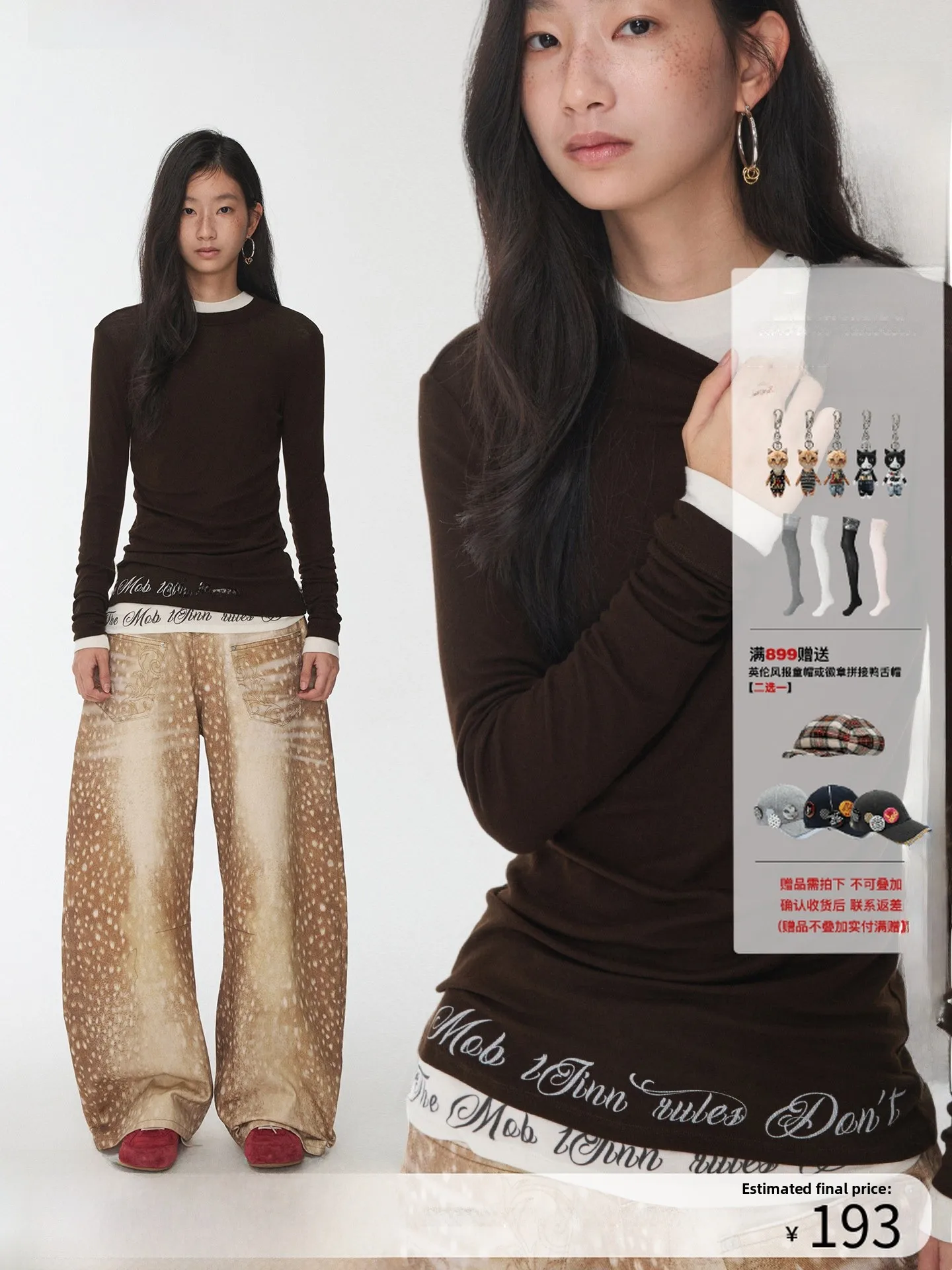 

JINN STUDIO Women's Basic Color round Ne Long Sve T-irt Printed Underwear Casual Sle Comfortable Fit Top