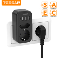 TESSAN Double Plug Socket Adapter with 2 Socket, 3 USB A Ports and 1 Type C Plug, 6 in 1 Multiple Plug Adapter for Home, Office