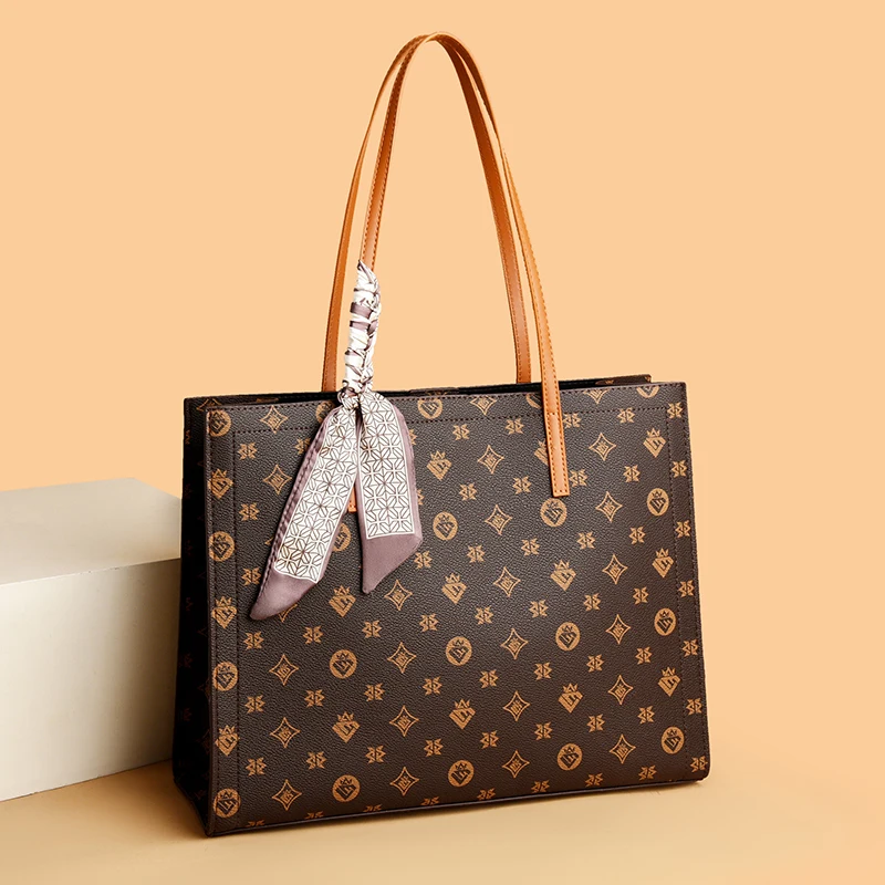High Quality Women's Bag Large Capacity Ladies Silk Scarf Printed Tote Handbag Luxury Designer Shoulder Bag Shopping Bag
