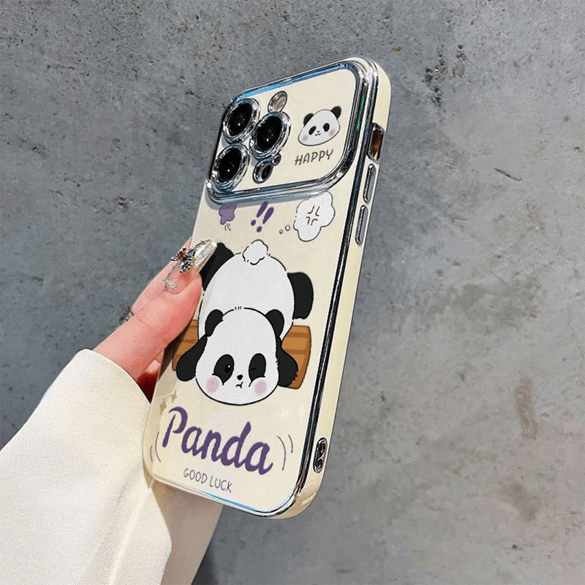 Custodia per telefono Panda dipinta per Iphone 16 15 14 13 Pro 12 11 Max Plus 16Pro Custodia per telefono elettrolitico Cartoon 15Pro Cover Soft Shell