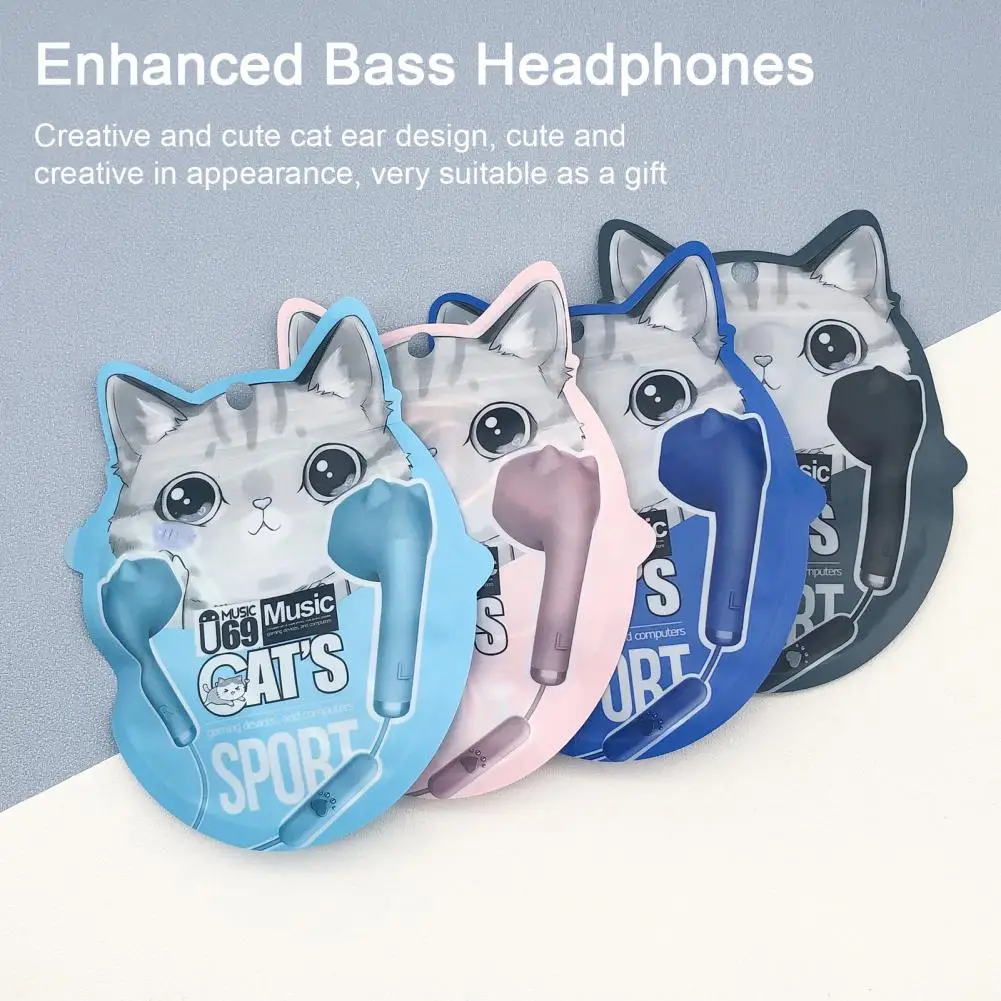 3.5mm Wired Headphones Lovely Cat Earbuds Hifi Sound Noise Reduction Mic Gift for Kids School Girls/boys High-quality Wired