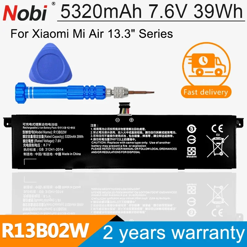 

Новая батарея Nobi 7.6V 5230mAh R13B01W R13B02W для ноутбуков Xiaomi Mi Air 13.3" Series, планшетных ПК, 39WH, с бесплатными инструментами