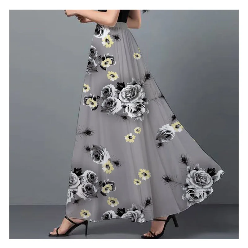 2024 Summer Long Lightweight Large Size Chiffon Skirt Womens Bohemian Flare Casual Floral Skirt Holiday Style Female Skirts