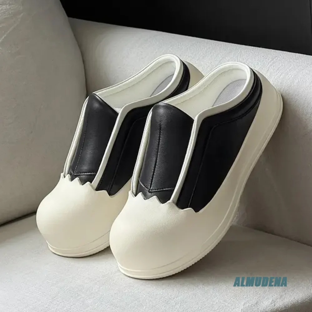 Casual Round Toe Backless Mule Men's Contrast Color Chunky Platform Slip On Shoes Fashion Outdoor Versatile Comfortable Slides
