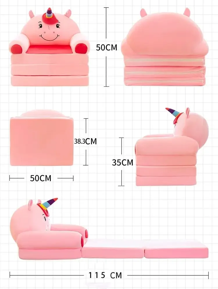 Kids Couch Children Sofa Cover Cartoon Lazy Folding Small Sofas Bed Girl Princess Baby Toddler Dual-purpose Kids Chair Furniture