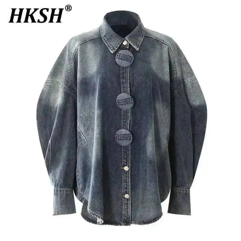 

HKSH 2023, весенняя новая дизайнерская джинсовая куртка с большими пуговицами, женская рубашка с микро-заниженными плечами, топы HK3583