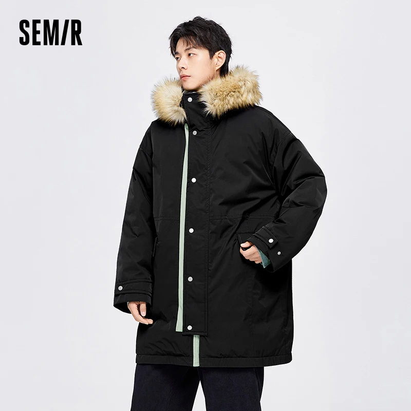 Semir Down Jacket Men Winter Loose Fur Collar Comfortable Warm Personalized Long Hooded Jacket