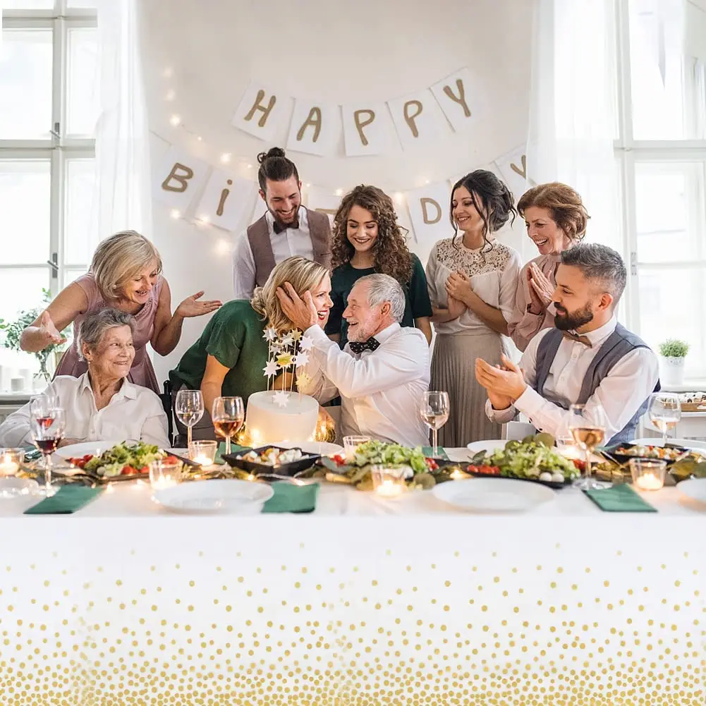 54 "X 108" Witte Plastic Tafelkleed Goud Dot Wegwerp Tafelkleden Witte Tafel Cover Gold Tafelkleden Voor Party Diy decoraties