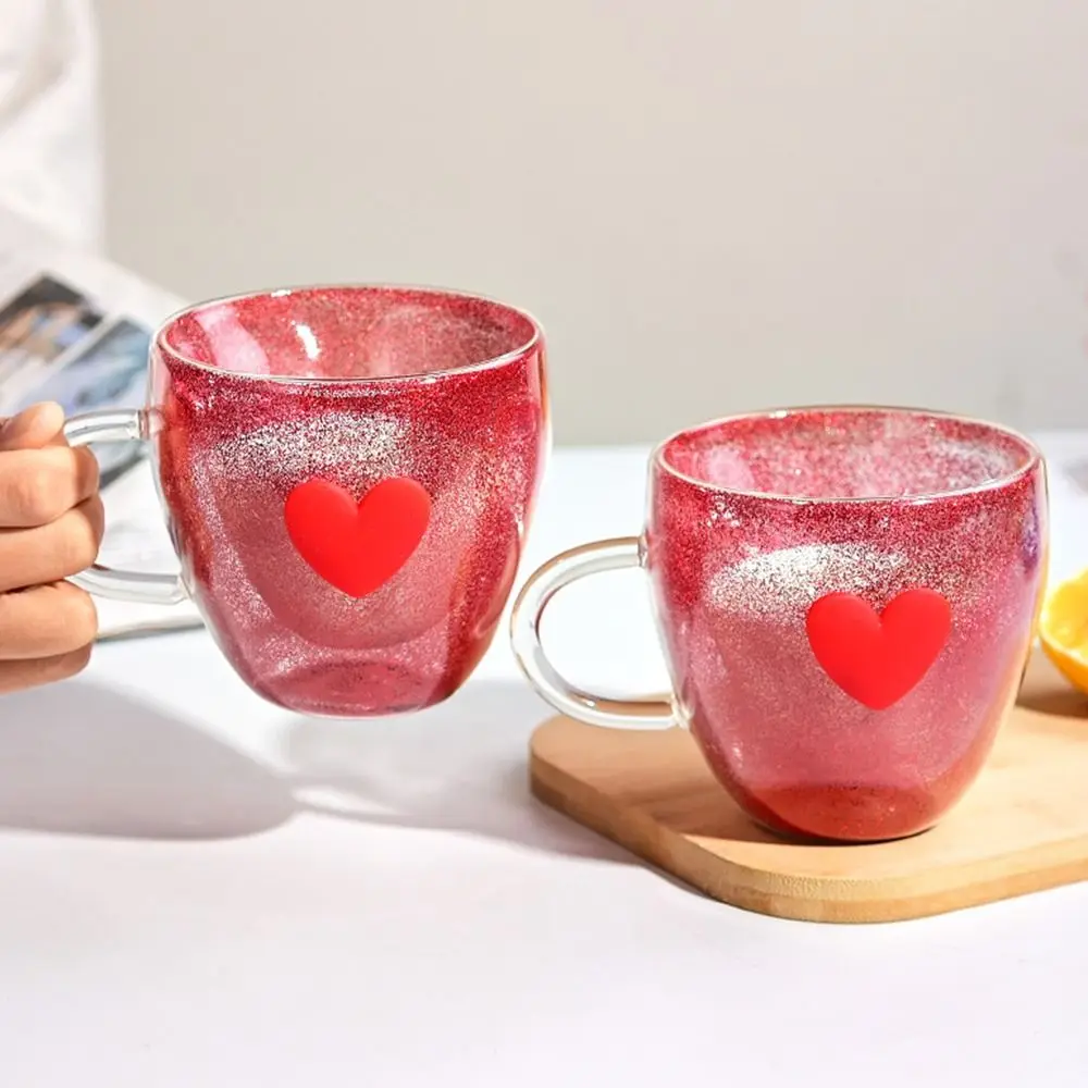 Taza de café de cristal romántica única, 180ml/240ml, taza creativa para beber para desayuno, taza de té transparente para regalo del Día de San Valentín para el hogar