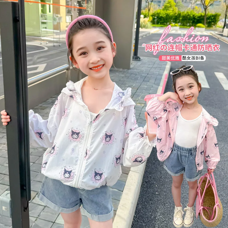 

Kuromi Anime Kawaii Sanrio Long Sleeve Coat Sun Protection Clothes Cute Cartoon Outdoor Uv Jacket Clothing Gifts for Kids