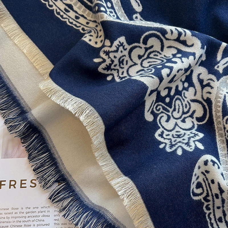 Neue Damenmode Faux Kaschmir Winter Pashmina Vintage Print Quasten Dicke Warme Zweiseitige Schal Outdoor Schals Wraps Foulard – Detail 15