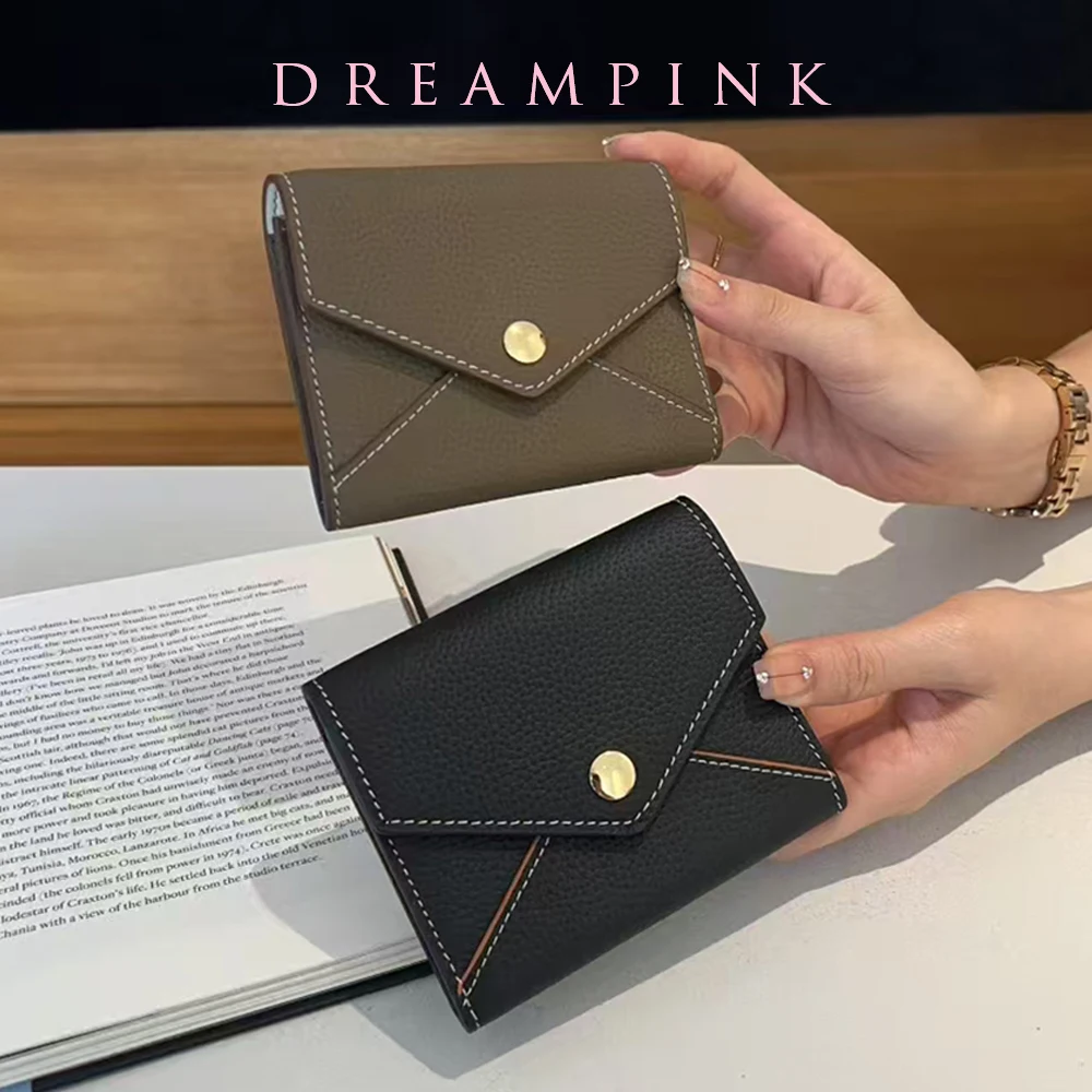 

Luxury Genuine Leather Woman's Wallets Custom Name Portable Envelope Credit Card Holder Personalize Letters Small Purse