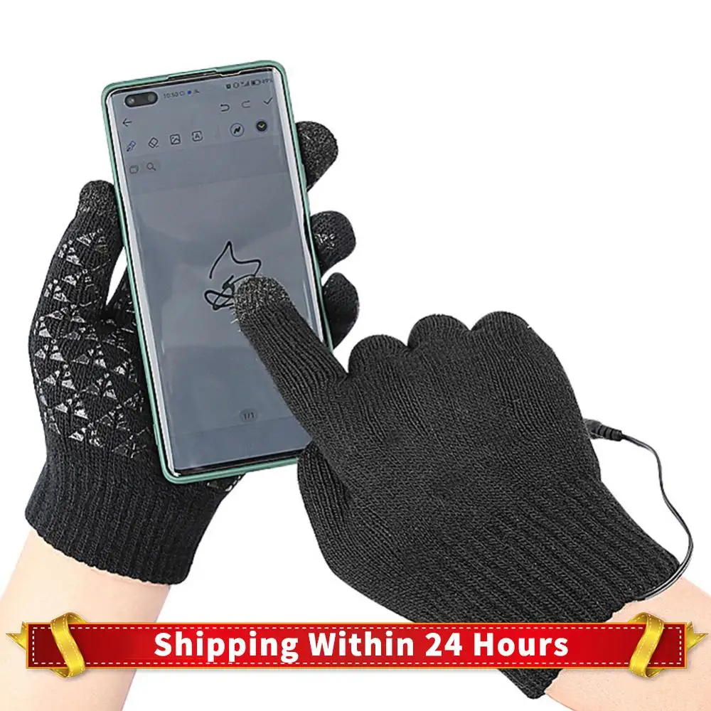 

Вязаные перчатки с USB-подогревом, перчатки с длинными пальцами, нескользящие перчатки с сенсорным экраном, термовязаные перчатки для спорта на открытом воздухе