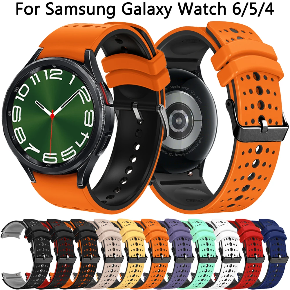 Ремешок силиконовый для Samsung Galaxy Watch 6 5 4 40 мм 44 мм, классический браслет без зазора для наручных часов 5 Pro 45 мм, 43 мм 47 мм 46 мм 42 мм