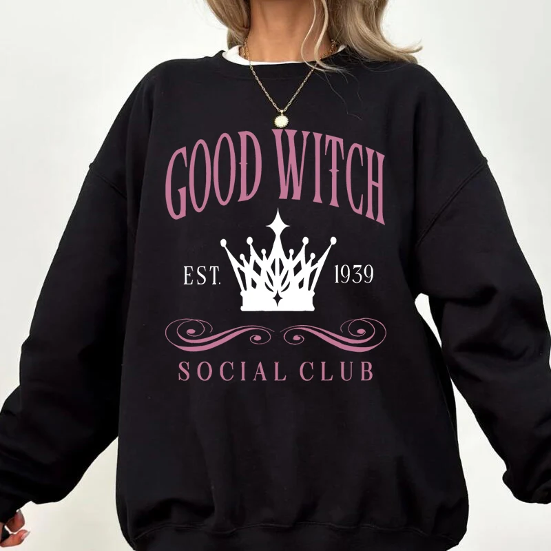 Vintage GOOD WITCH or BAD Witch Social Club Sweatshirt Harajuku Pullover Crewneck Women's Clothing Streetwear Hoodies Sweat