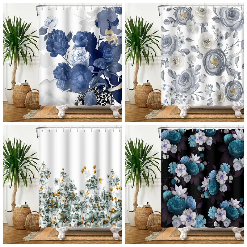 

Boho Luxurious Floral Shower Curtain Waterproof Shower Curtains Polyester Boho Bath Curtain Bathroom Textured Machine Washable