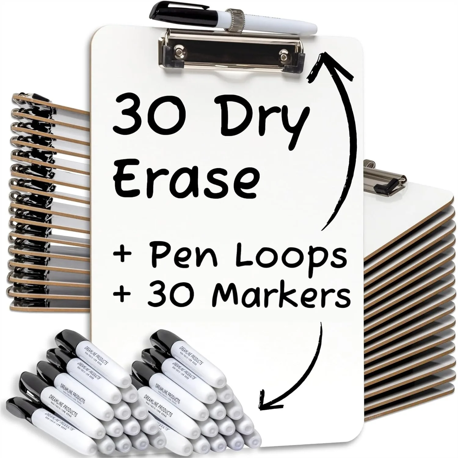 

Dry Erase Clipboard 30-Pack with Markers, Small White Board Clipboards for Classroom, No Smear ClearWipe Coat