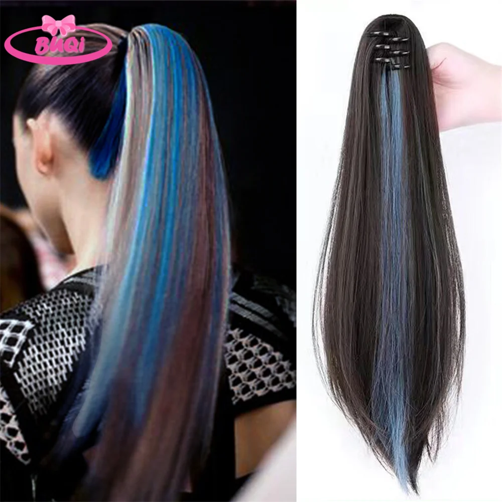 

BUQI Water Wave Hair Extensions Claw Clip Ponytail Waterfall Half Tied Pony Tail High Top Color Highlight Dyed Hair Extensions