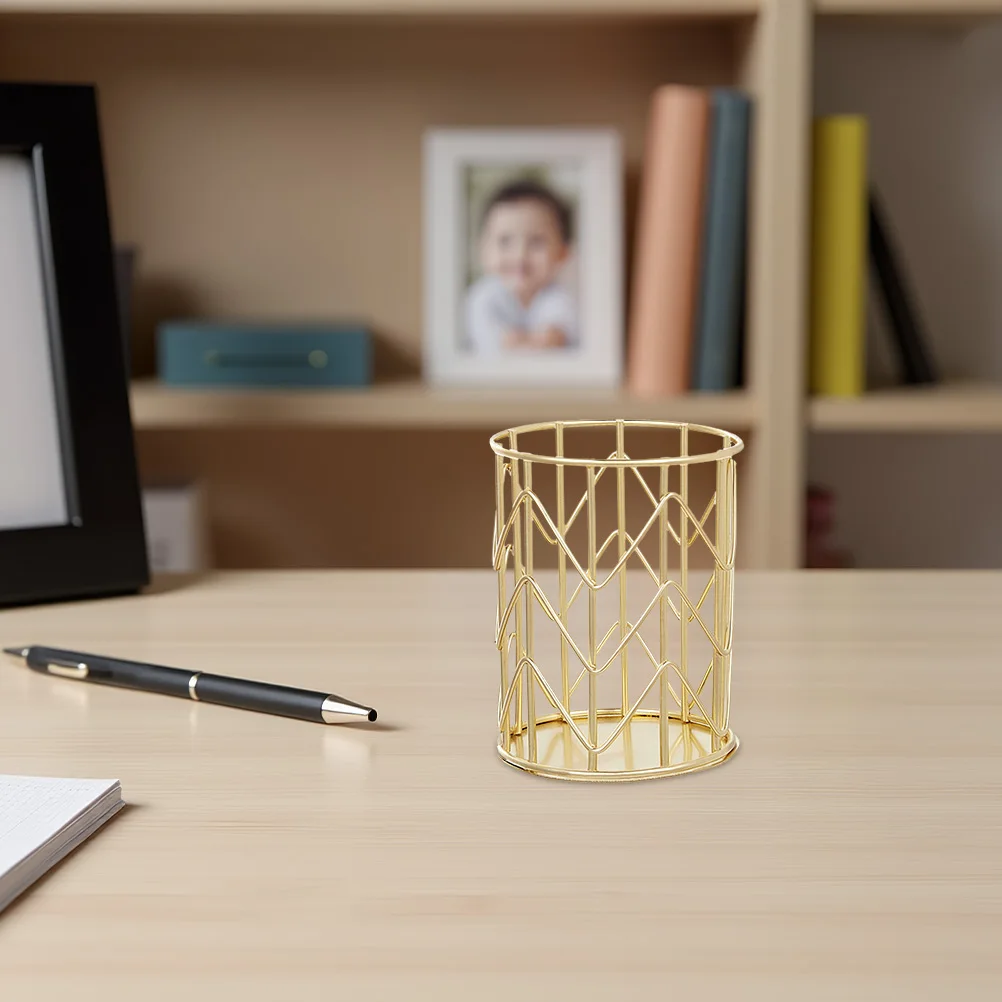 

Makeup Brush Iron Pen Holder Brushes Desktop Organizer Golden Wire Pencil Container