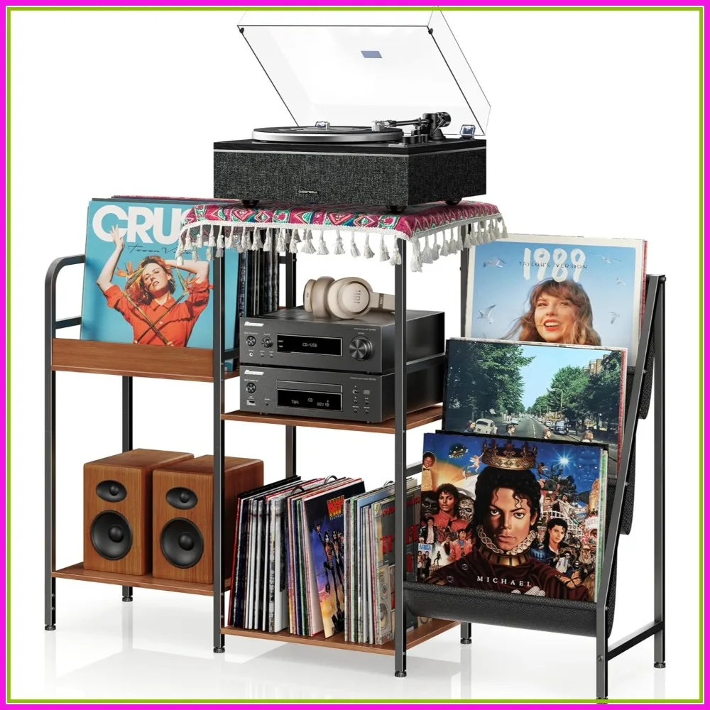 

3-Tier Vinyl Record Stand with Storage Shelves for Living Room Bedroom