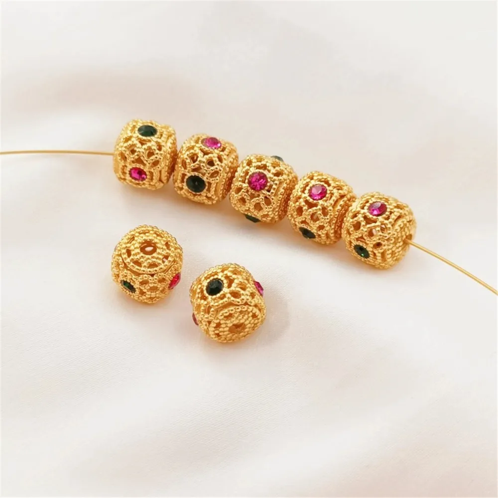 Ancient-style Gold Accessories 18K Gold-coated Matte Gold Zirconium Retro Hollowed-out Hydrangea Beads Diy Handcrafted Spacer Be