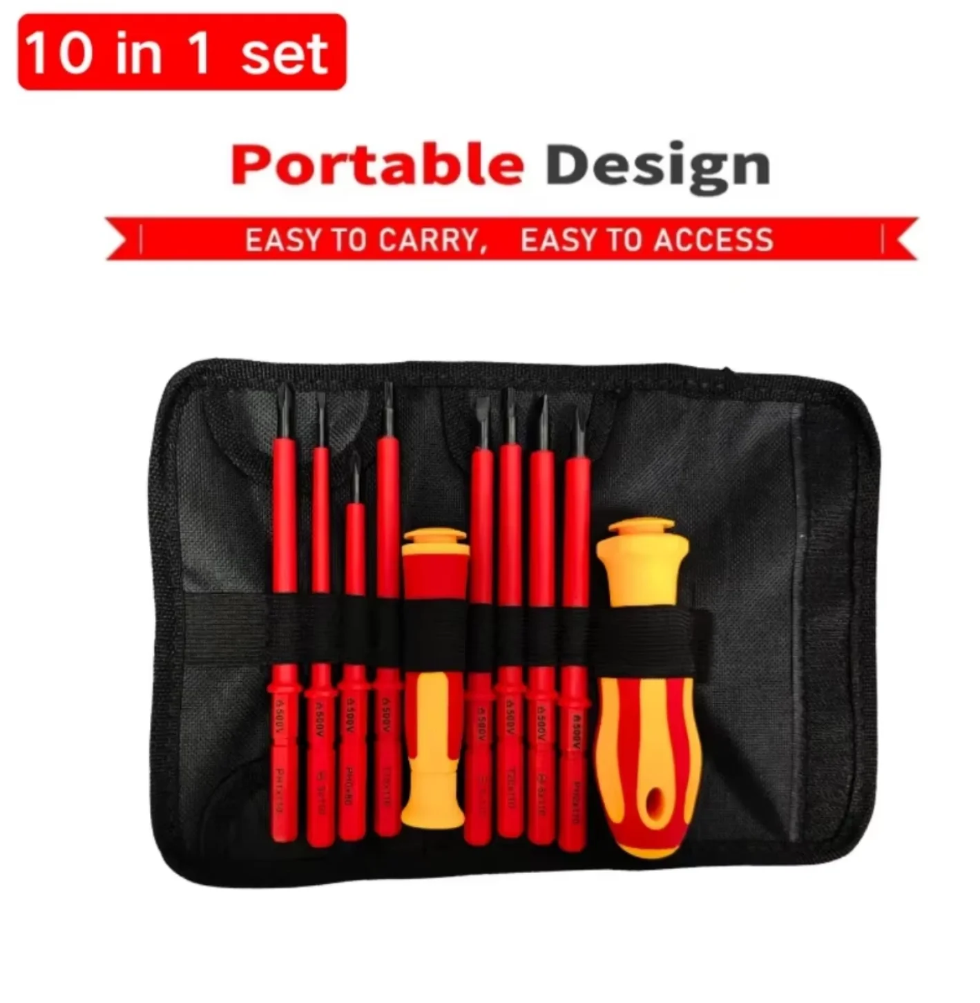 10Pcs 500V Interchangeable Blade VDE Insulated Screwdriver Set With Case Magnetic Home And Professional Use Electricians Tools