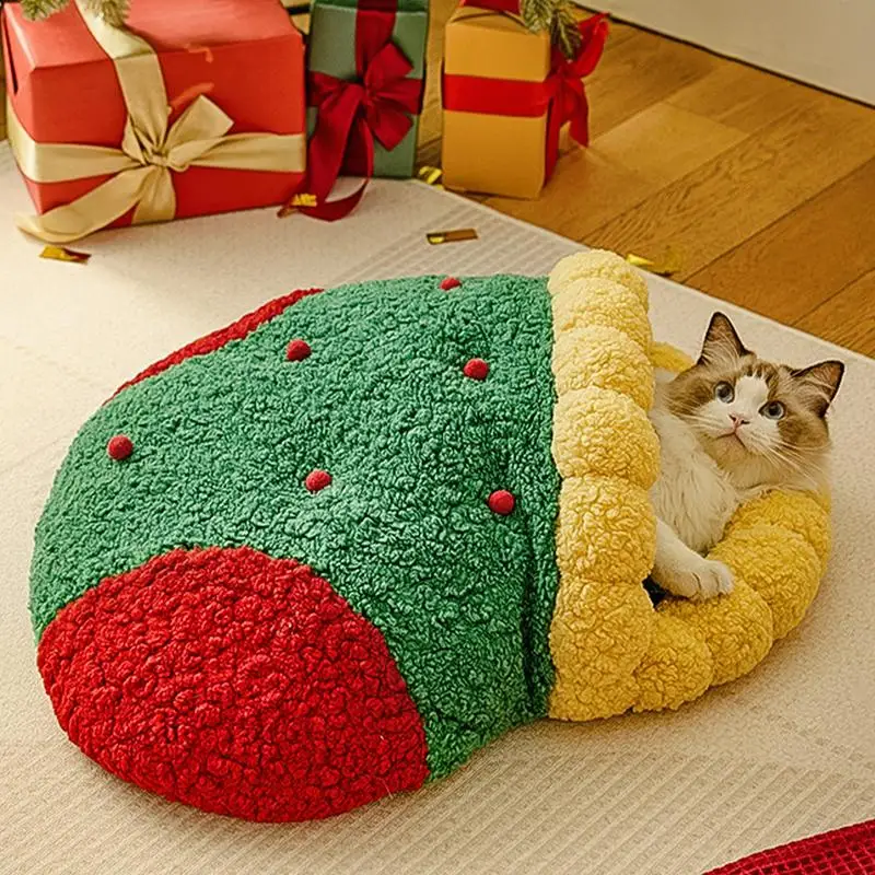 

Winter warm pet nest cute cartoon semi-enclosed comfortable warm pet bed removable mat cat sleeping bag for pets to keep warm