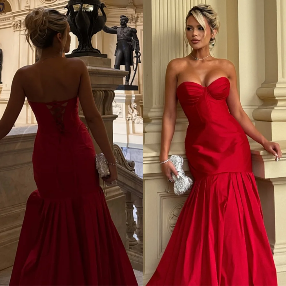 

Customized Sparkly Red Satin Evening Dress Classic Sweetheart Sleeveless Homecoming Dresses Temperament Special Occasion Gowns