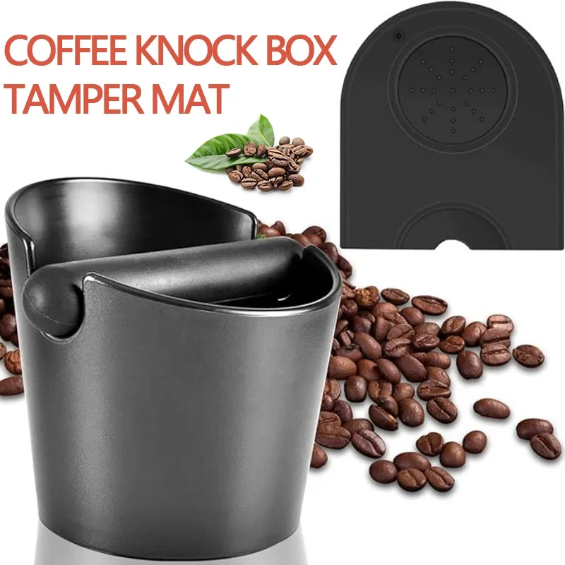 1set Coffee Knock Box Tamper Mat Non-Slip Coffee Grounds Box with Removable Knock Bar Coffee Maker Accessories Easy To Cleaning