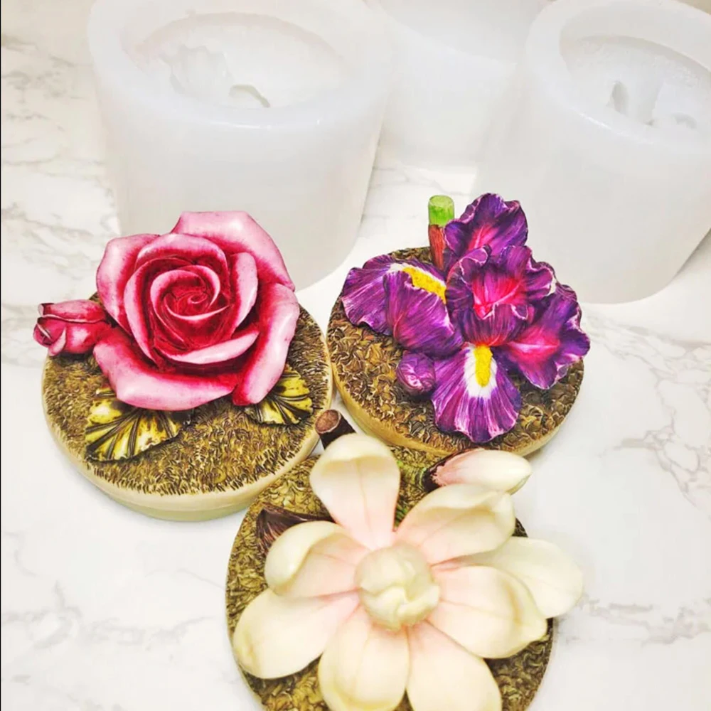 3D Flowers Silicone Fondant Decoration Cake Mould Chocolate Candy Baking Mold Soap Candle Aroma Plaster Tool Rose Magnolia Iris