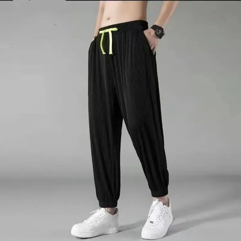 

Nine Points Casual Pants Ice Shreds Trousers Male Sagging Sensation Thin Loose Fitting Trend Bound Feet Motion Trousers