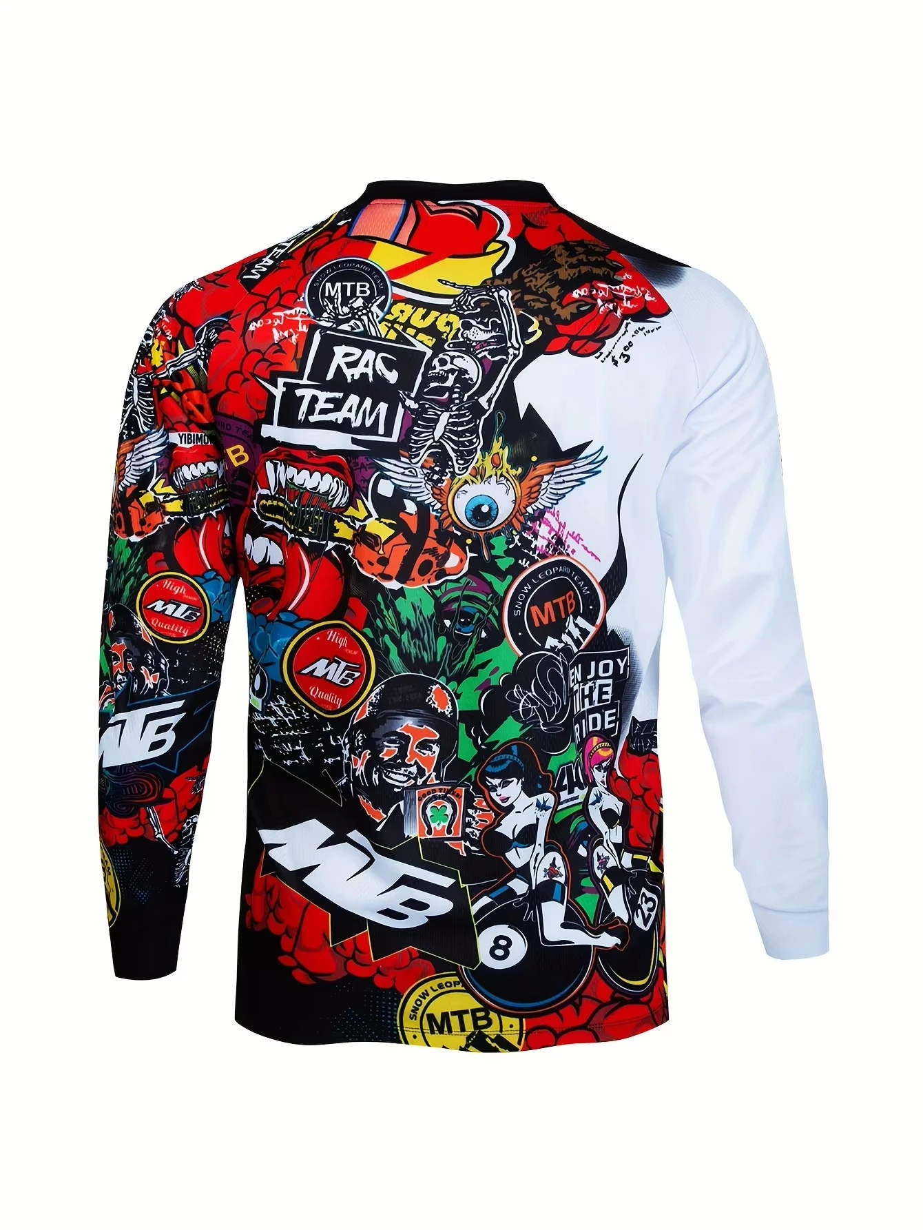 Herren MTB-Trikot mit Graffiti-Print, langen Ärmeln, atmungsaktiv, schnelltrocknend, für Motocross, Mountainbike, Outdoor-Reiten, auch für Familien geeignet. – Detail 6