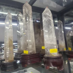 Big 6.5kg Rare  Natural White Crystal Column Quartz Wand Point Obelisk Healing  +stand