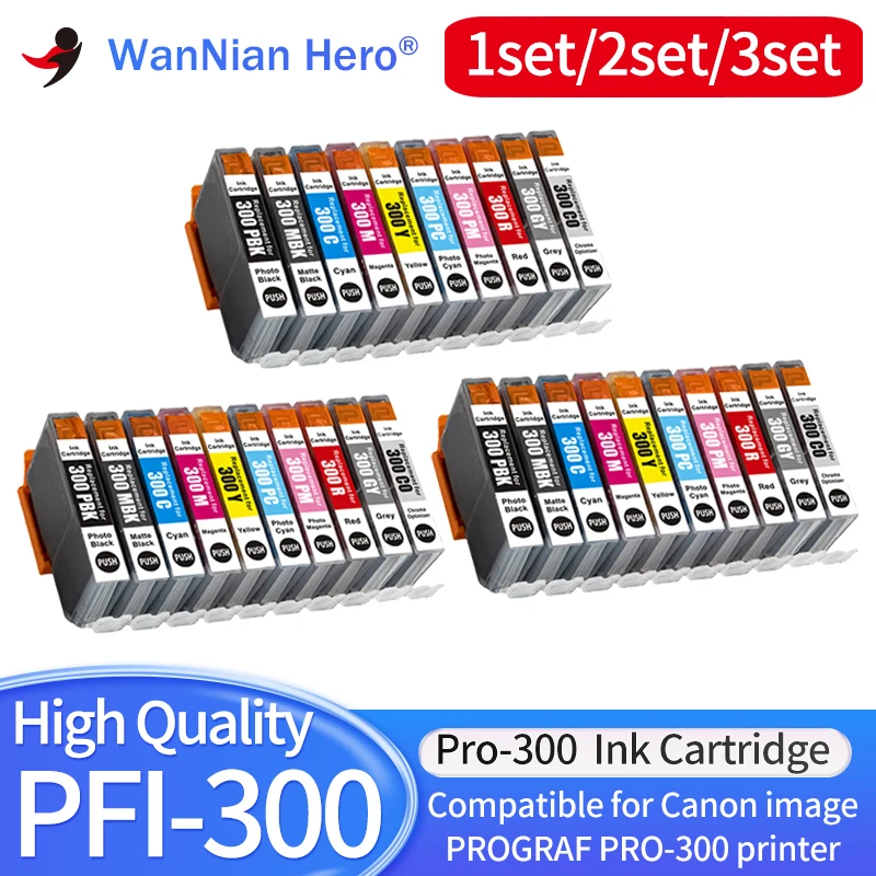 10pcs/20pcs/30pcs PFI-300 PFI300 Premium Color Compatible Printer Inkjet Ink Cartridge for Canon imagePROGRAF PRO-300 Printer