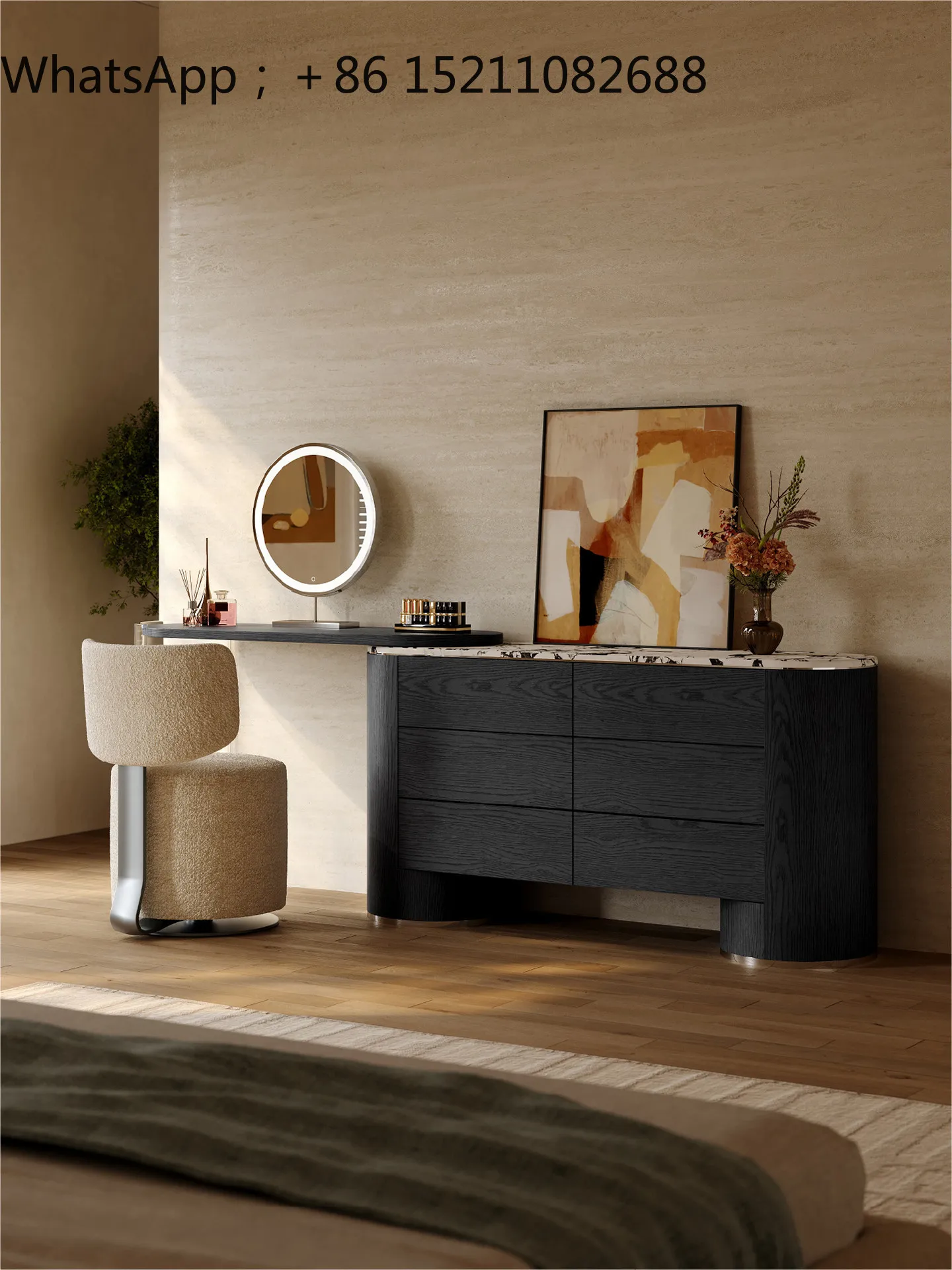 SCY medieval dresser corner dressing table master bedroom all solid wood black makeup table