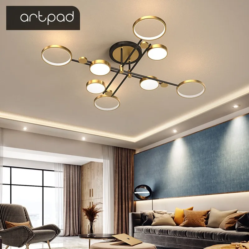 Artpad Black Ceiling Chandelier 4/6/8 Head Light Remote Control Dimmable Lamp for Living room Bedrom Hotel Chandelier Kitchen