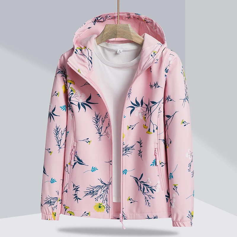 New Fleece Soft Shell Jacket Couple's Autumn and Winter Waterproof Thickened Warm Printed Coat Women's Casual Sports Windbreaker