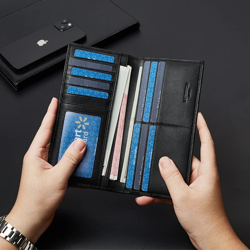LAORENTOU Brand Genuine Leather Luxury Men's Long Wallet Business Clutch Card Bag Multi-card Slot Leather Money Bag for Husband