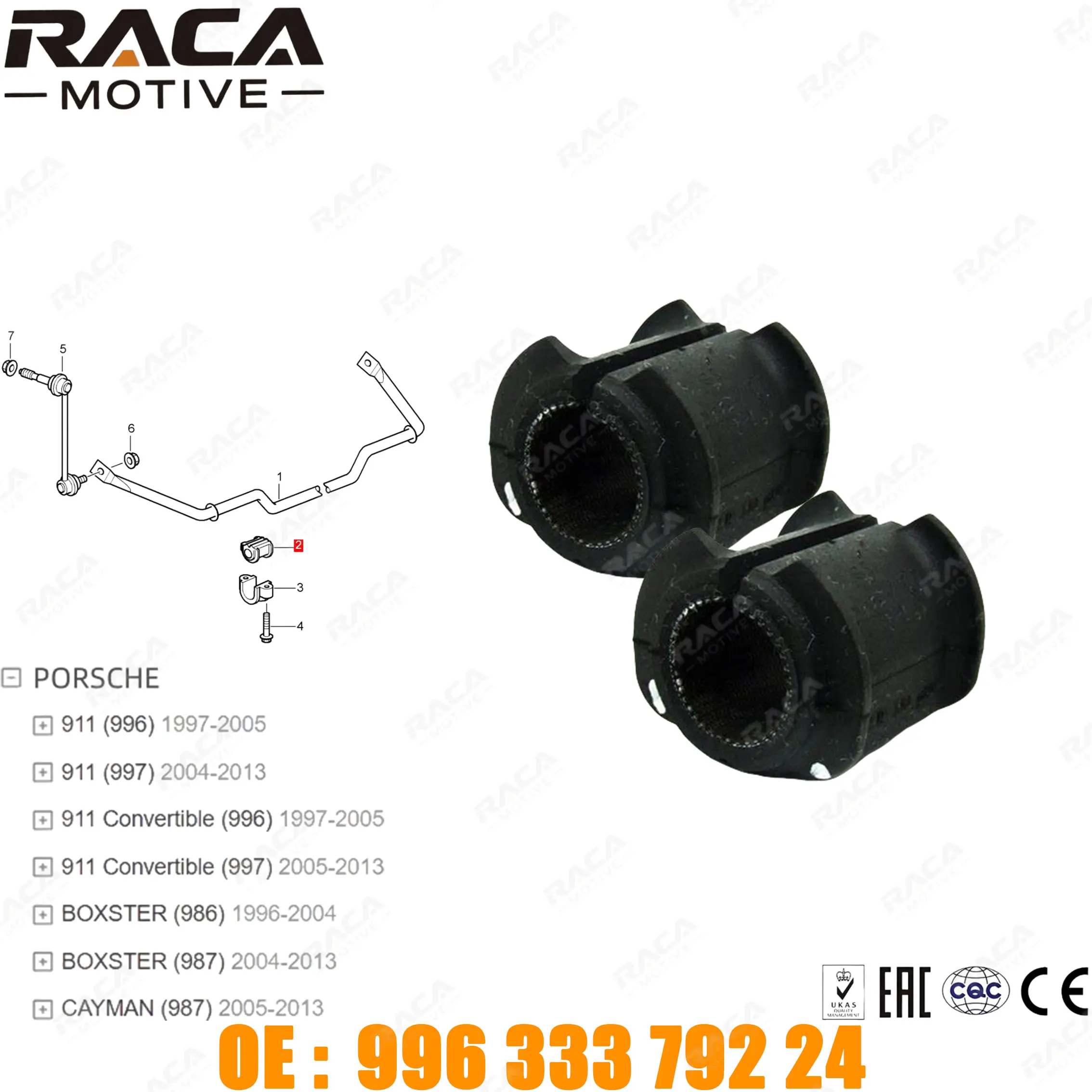 

Втулка стабилизатора задней оси подходит для Porsche 911 (996 997) 911 Convertible (996 997) Boxster (986 987) Cayman (987) 1996-2013 99633379224 99633379217