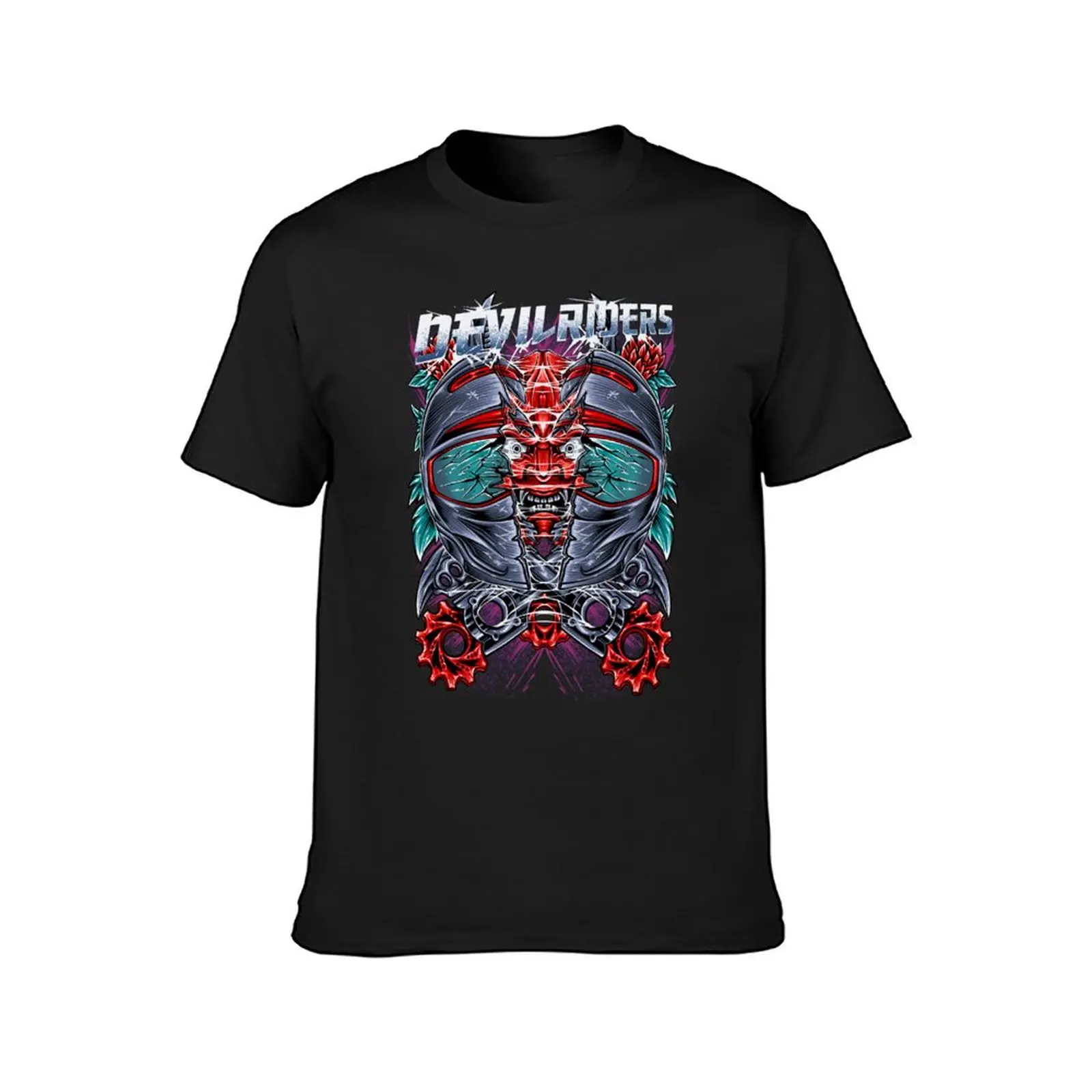 Devil Riders Hannya Mask uses a helmet like a cool street rider T-Shirt anime vintage Aesthetic clothing black t-shirts for men