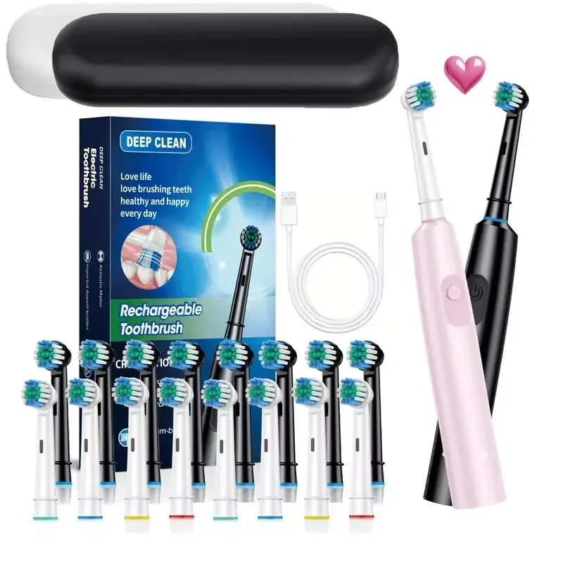 

Intelligent Rotating Electric Toothbrush Rechargeable Rotary Toothbrush Compatible with Box & Replacement Brush Heads