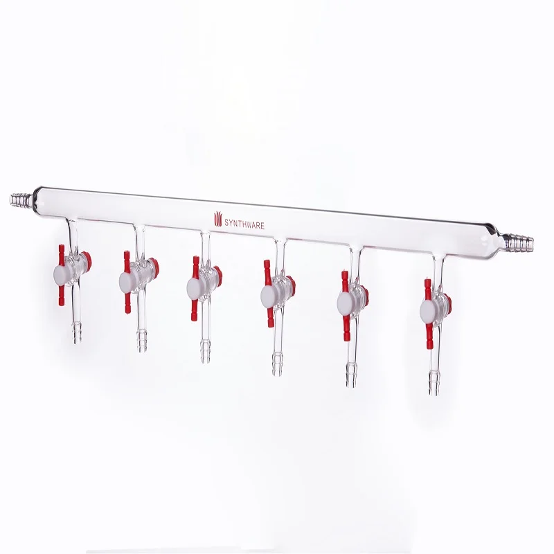 SYNTHWARE Vacuum gas distributor with single row pipe, VACCUM MANIFOLD, PTFE STOPCOCKS, Borosilicate glass, M49