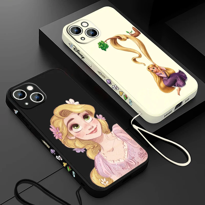 Tangled Disney Princess Phone Case For Apple iPhone 15 14 13 12 11 Pro Max Plus 8 7 SE Liquid Left Rope Capa Cover