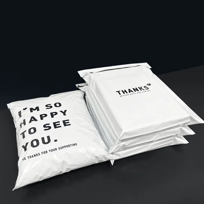 THANKS Design Poly Mailer Packaging Bag Self Seal Thicken Clothing Envelope Mailing Post Pouch White Color Logistics Parcel Bag