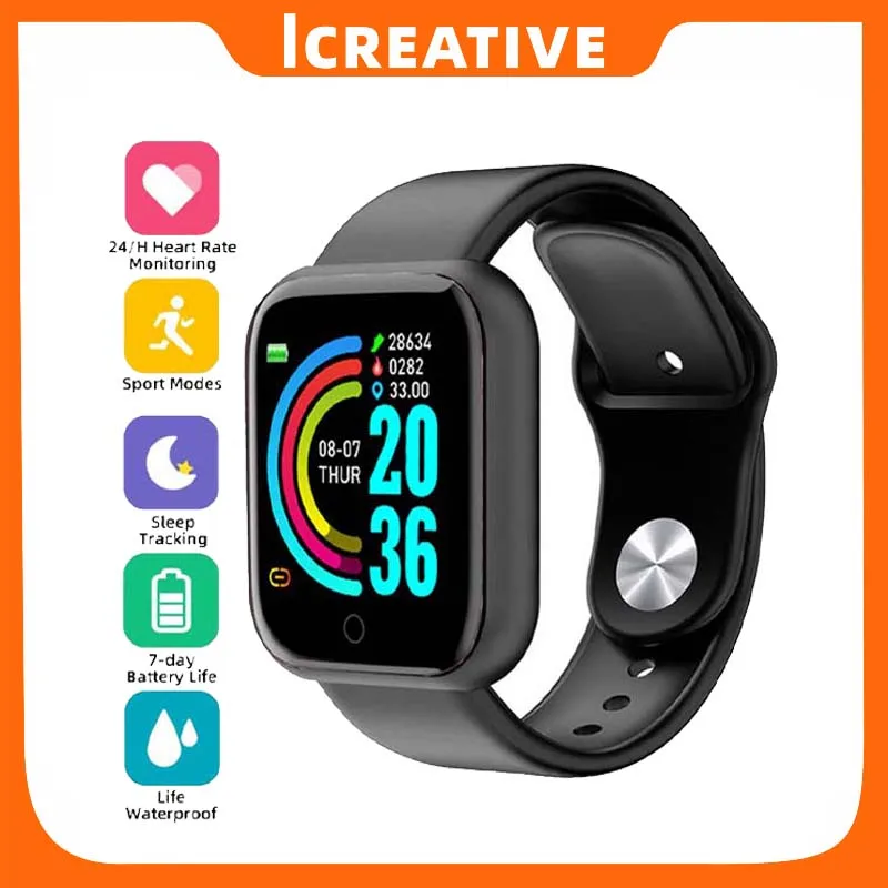 

IcreativeY68 Man Woman Smart Watch Bluetooth-compatible Tracker Sports D20 Watches Heart Rate Monitor Smartwatch for Android IOS