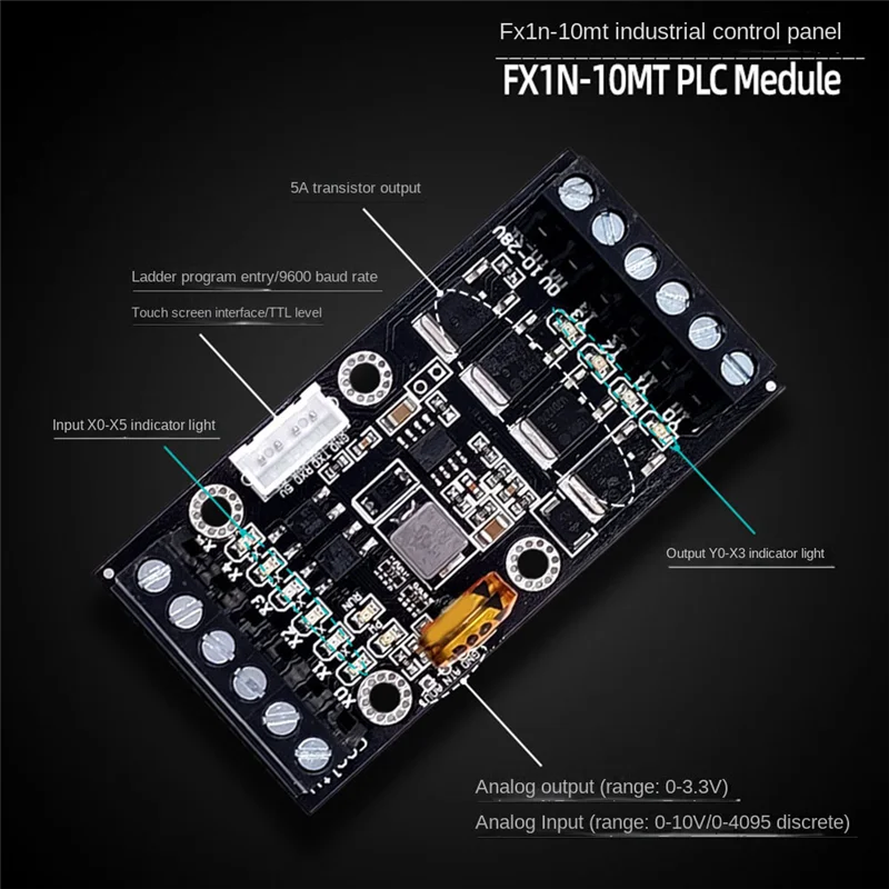 Placa de controle industrial do PLC com módulo do relé do atraso do trilho guia, cabo do USB-TTL, saída de entrada análoga, FX1N-10MT