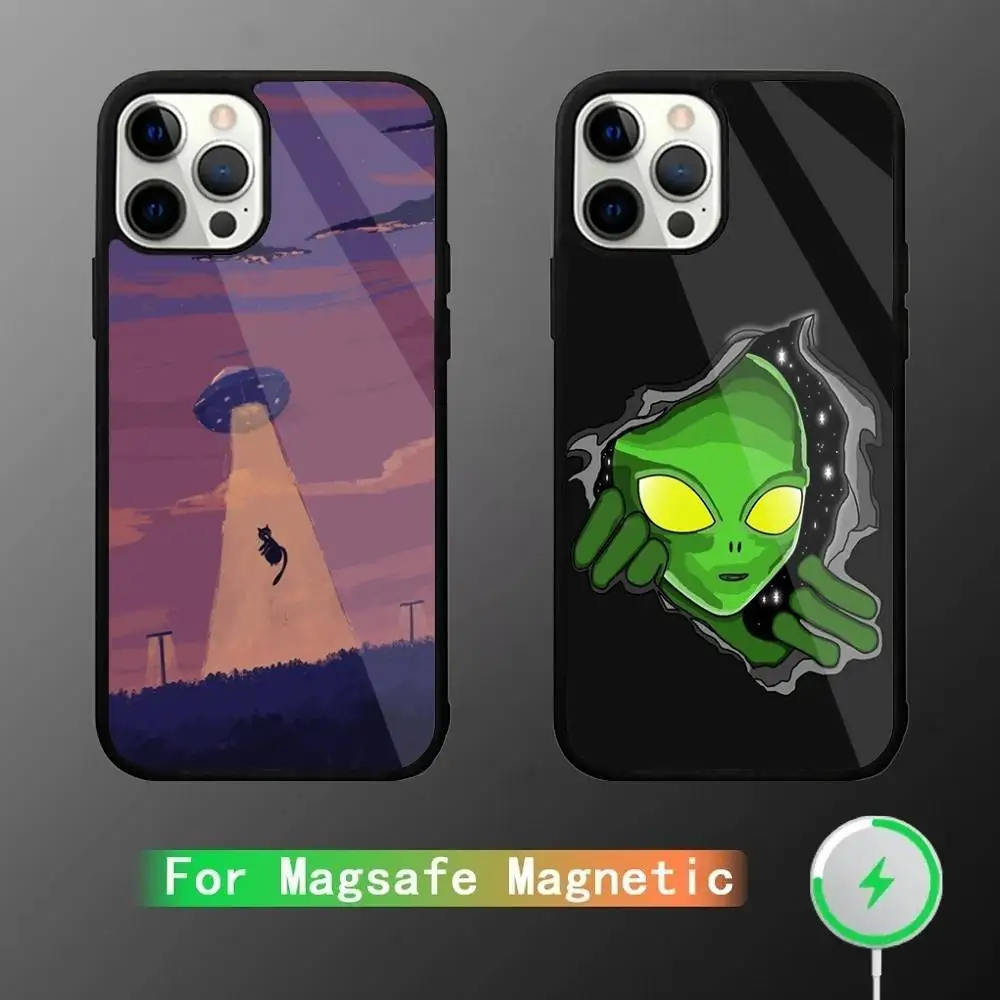 

Funny Space UFO Phone Case For iPhone 16,15,14,13,12,11,Pro,Max,Plus,Mini,SE New Magsafe Magnetic Wireless Charging