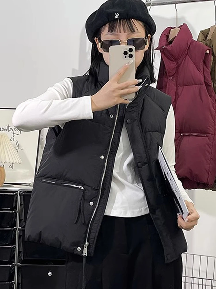 

Down Cotton Vest Women Oversized Sleeveless Jackets Ladies Winter Warm Padded Coats Female Vintage Loose Zipper Puffer Vests