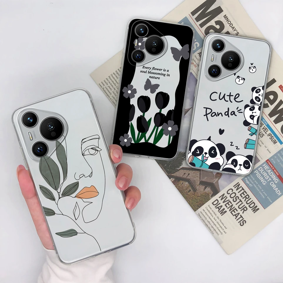 For Huawei Pura 70 70 Pro 70Ultra Case Panda Silicone Soft TPU Clear Durable Cover For Pura70 Ultra Funda Pura70Pro Coque Carcas